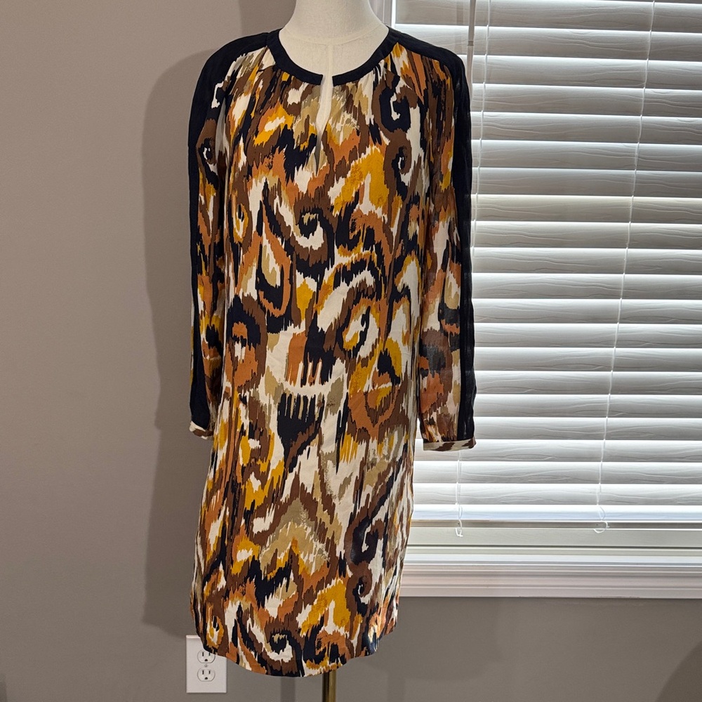 Tory Burch Abstract Print Midi Dress - Black, Brown, Gold